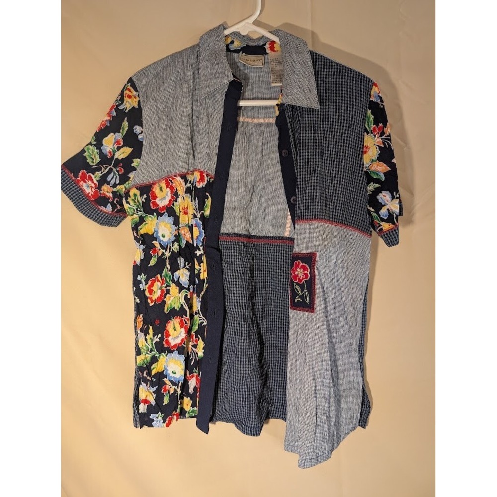 Napa Valley Patchwork Floral Button Front Shirt Size 8 Short Sleeve Retro - Picture 1 of 3